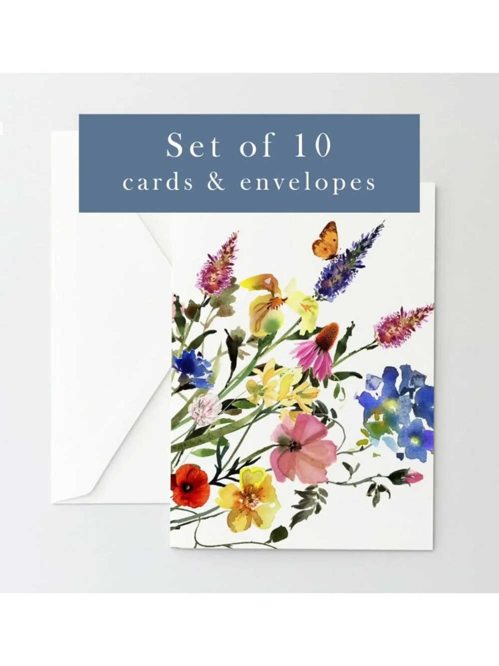 Set of 10 All Occasion 5x7 Blank Note Cards with Envelopes - Watercolor